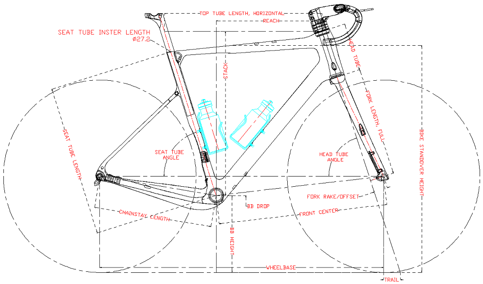 géométrie du cadre de vélo de gravier en carbone
