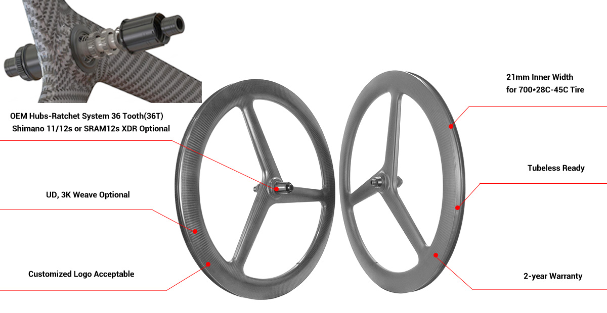 Spécification des roues en carbone à 3 rayons